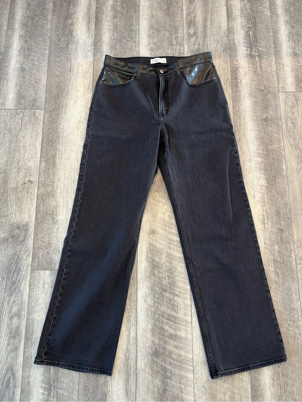 Black Jeans with Faux Leather Trim
